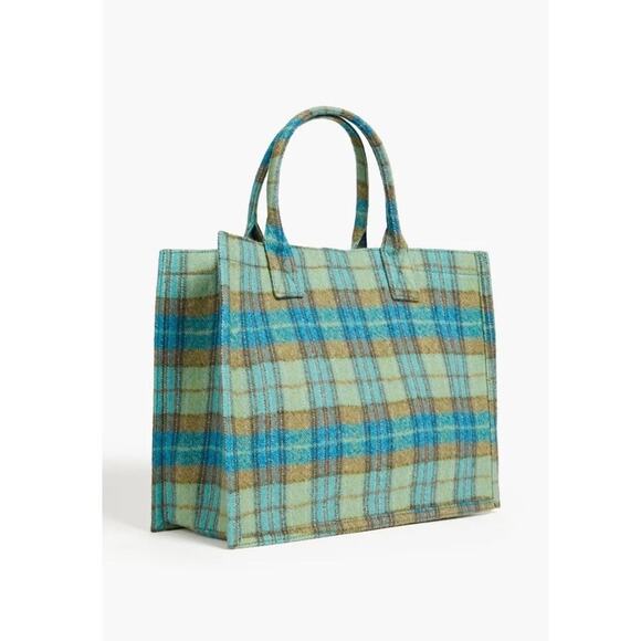 NEW Sandro Kasbah Checked Brushed Felt Tote Blue Green Yellow - Picture 3 of 10